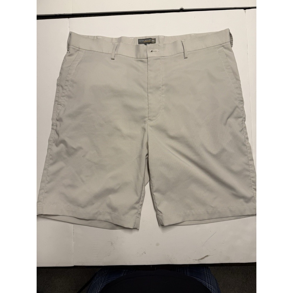Peter Millar Shorts Linen Blend Men's 36 Golf Beige Light Chino Tan Crown Stripe